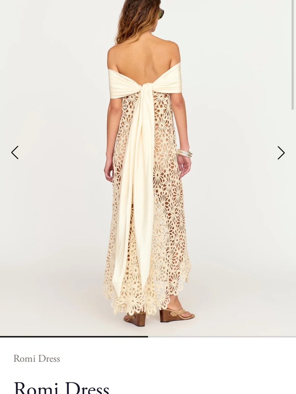 Romi Off-Shoulder Crochet Maxi Dress in Cream